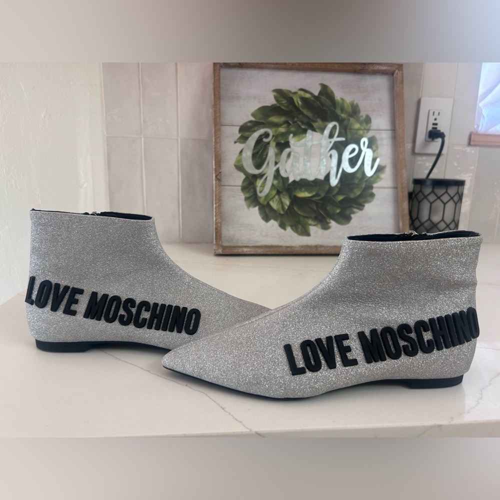 Love Moschino Glitter Silver Ankle Boots